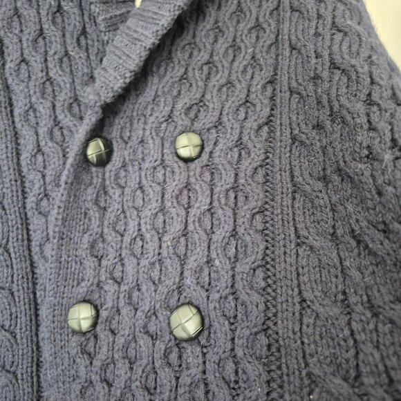 NWT SAOL Ireland Merino Wool Navy Shawl Collar Irish Aran Cardigan Sweater XXL - Picture 5 of 12